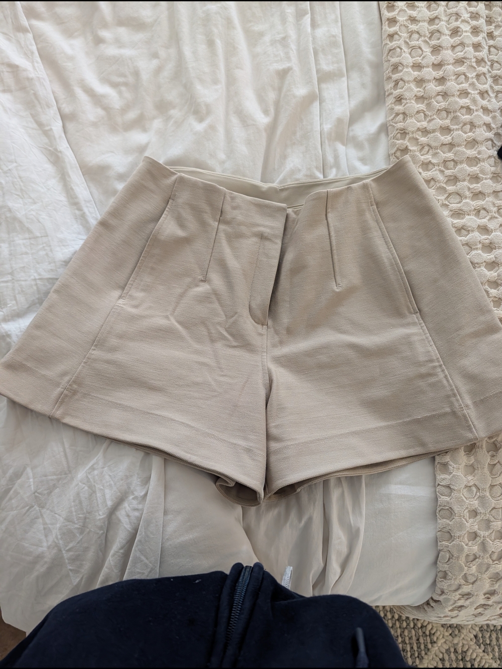 Women's High-Waist Cream Tailored Shorts